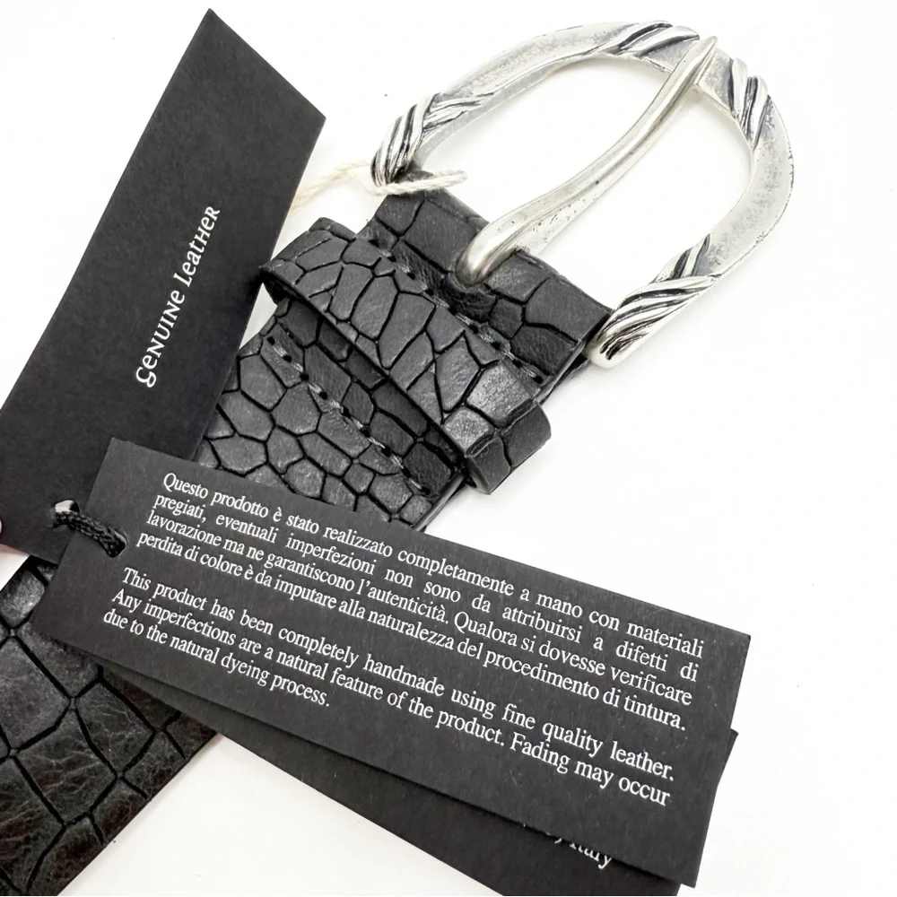 Orciani Handmade Crocodile Emobossed Matte Leather Italian Made Black Belt, XS